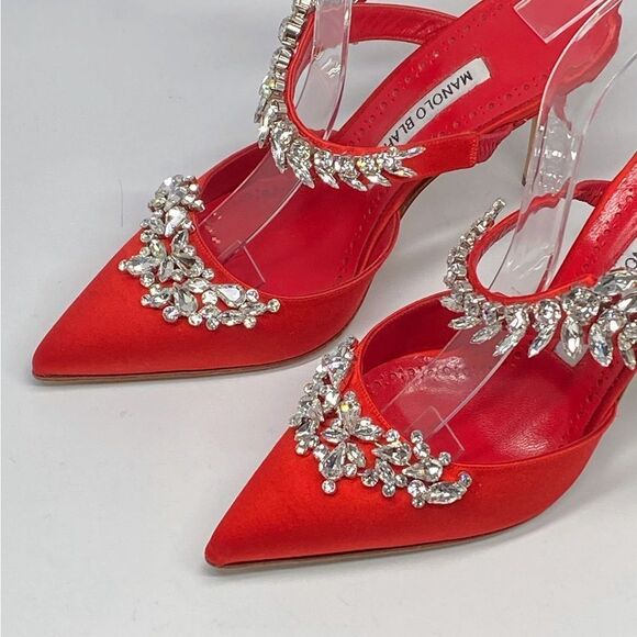 Manolo Blahnik Lurum 90MM Embellished Satin Mules size 36 - Picture 6 of 14